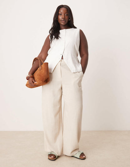 Curve Relaxed Straight Leg Trousers With Linen