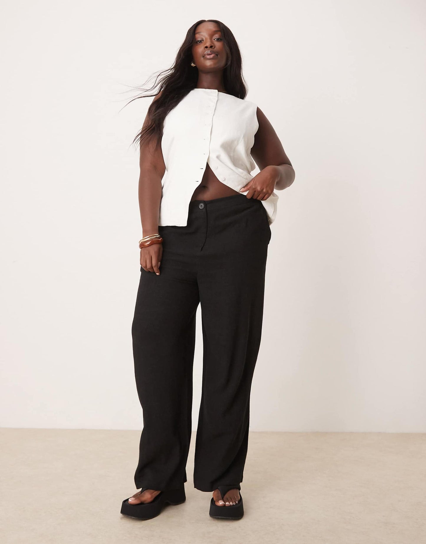 Curve Relaxed Straight Leg Trousers With Linen