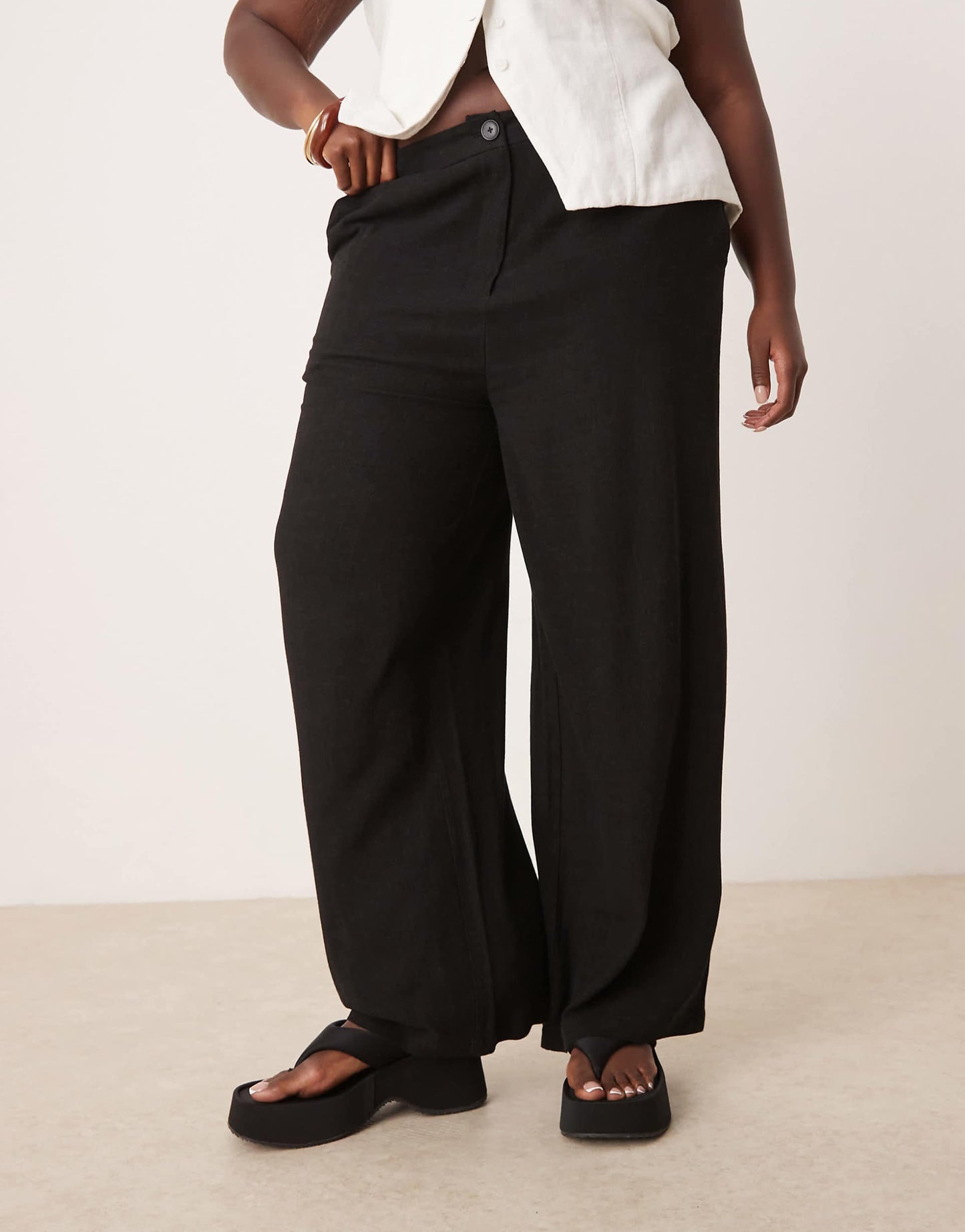 Curve Relaxed Straight Leg Trousers With Linen