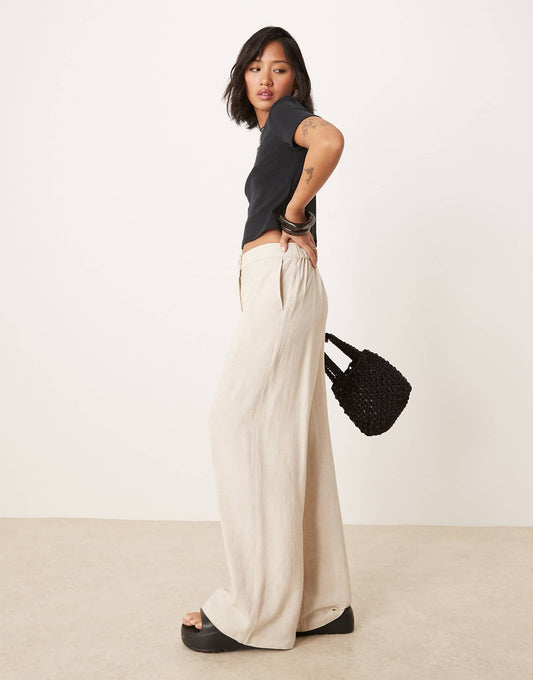 Petite Relaxed Straight Leg Trousers With Linen