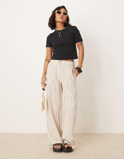 Petite Relaxed Straight Leg Trousers With Linen