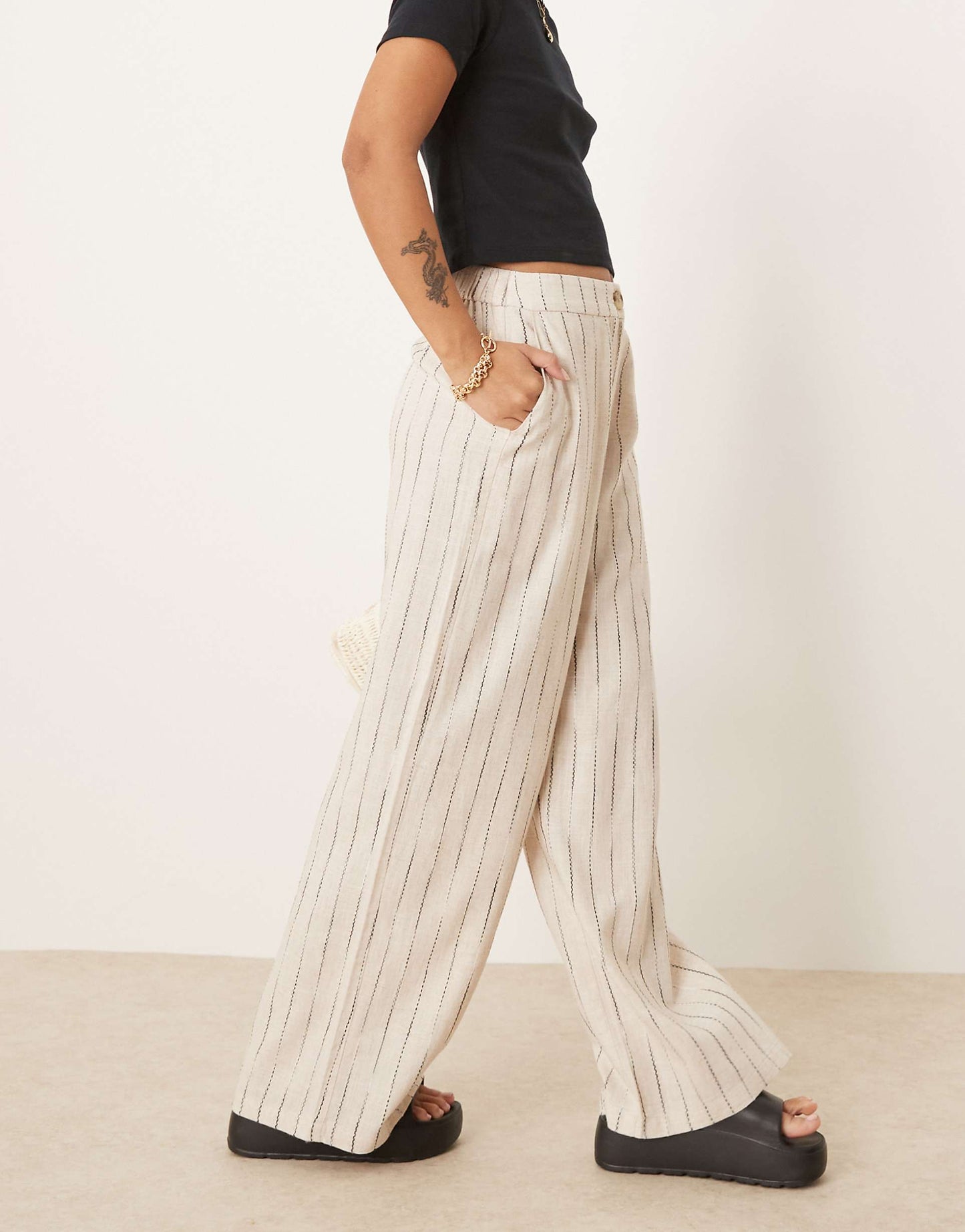 Petite Relaxed Straight Leg Trousers With Linen