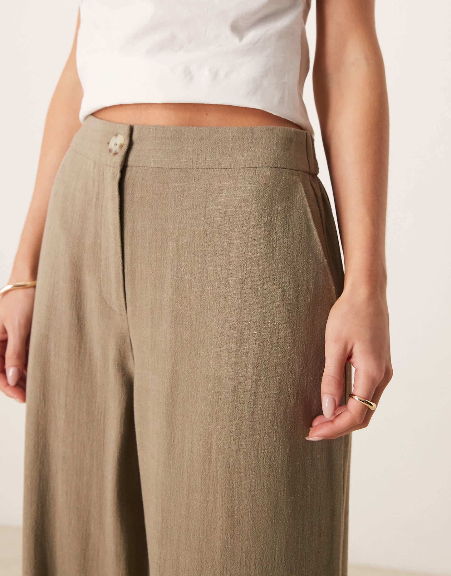 Petite Relaxed Straight Leg Trousers With Linen