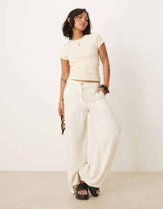 Petite Relaxed Straight Leg Trousers With Linen