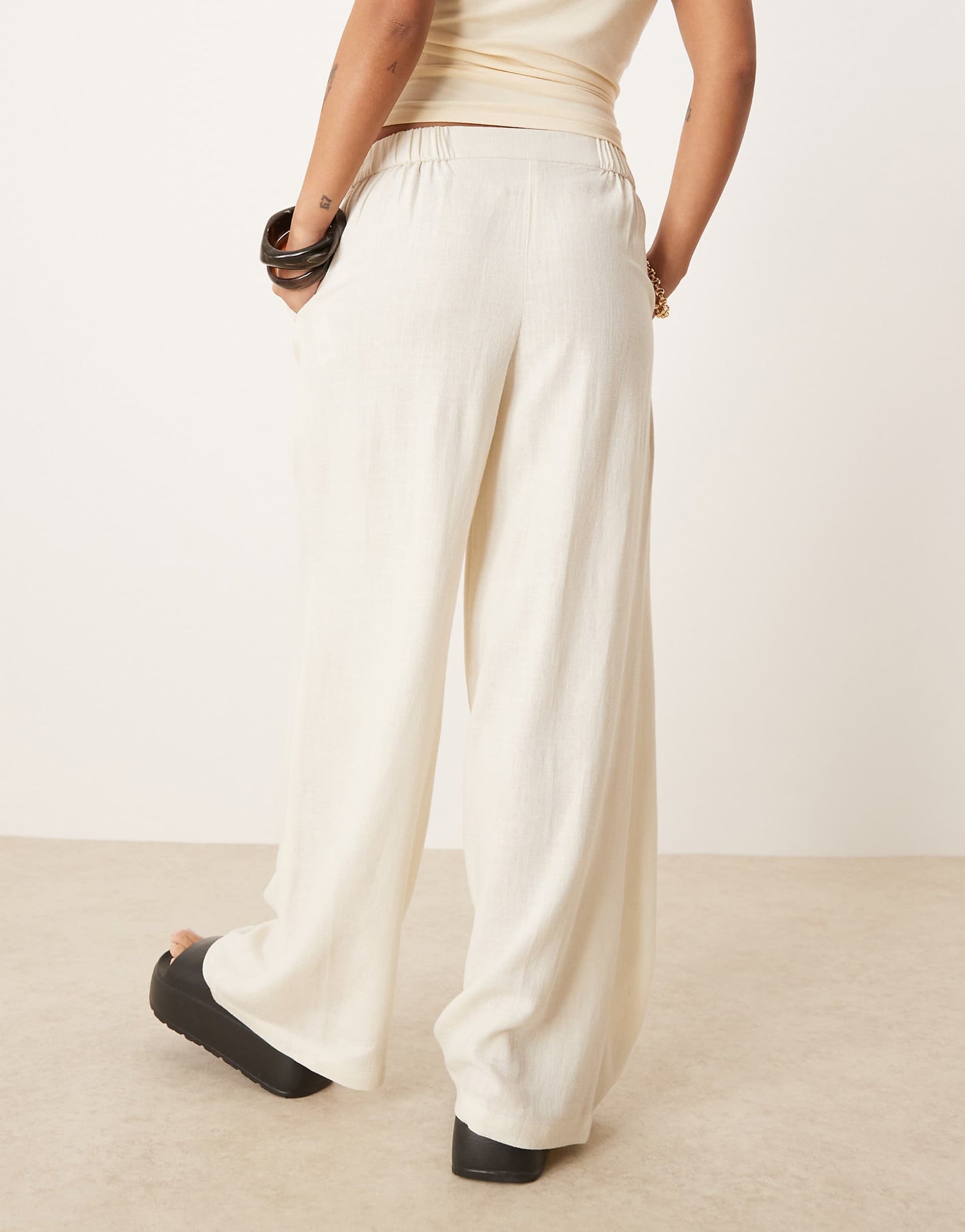 Petite Relaxed Straight Leg Trousers With Linen