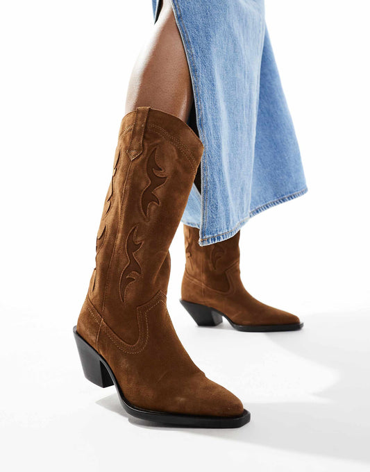 Real Suede Heeled Cowboy Boot