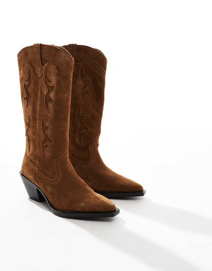 Real Suede Heeled Cowboy Boot