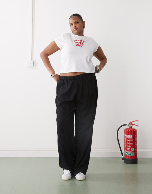 Curve Wide Leg Textured Trousers