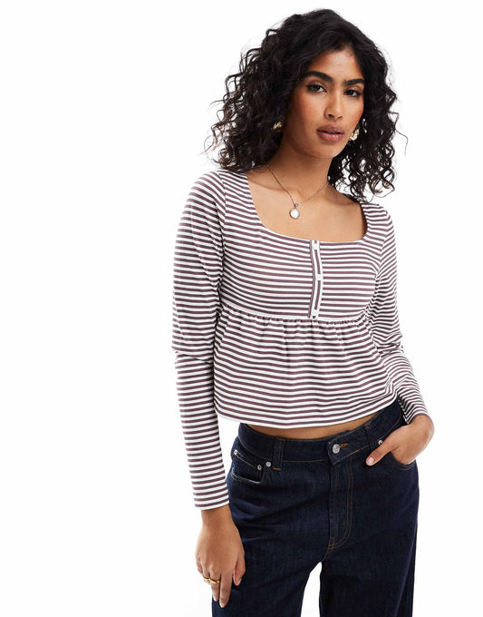 Babydoll Long Sleeve Henley Top