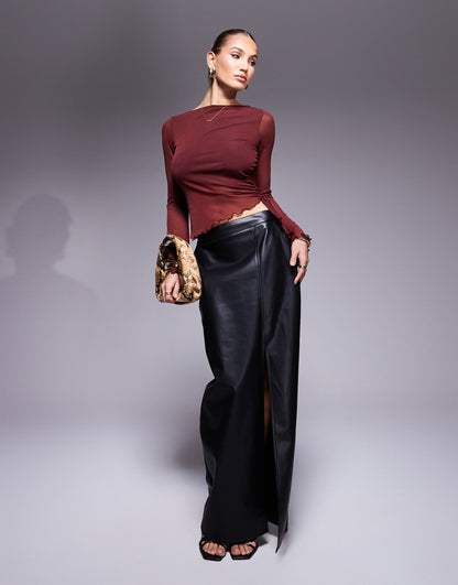 Drawstring Detail Mesh Top With Flute Sleeve