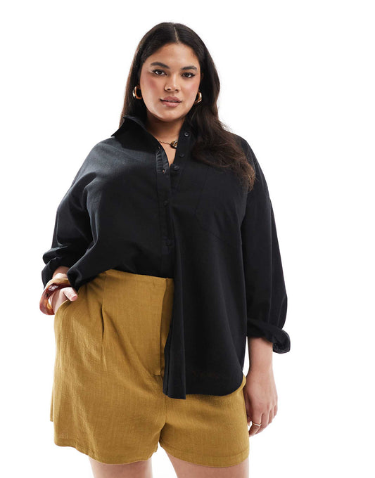 Curve Linen Blend Oversized Shirt