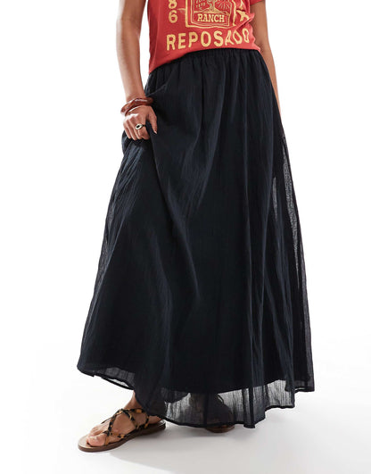 Cotton Godet Maxi Skirt