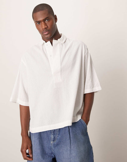 Boxy Oversized Overhead Seersucker Shirt With Half Sleeve