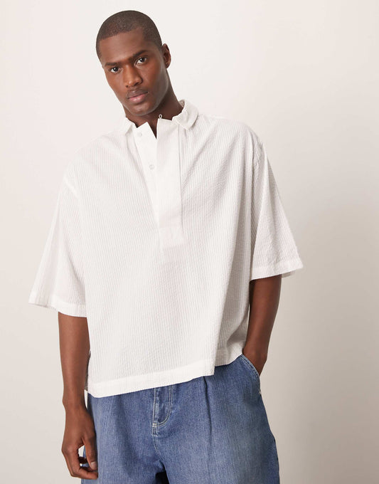 Boxy Oversized Overhead Seersucker Shirt With Half Sleeve