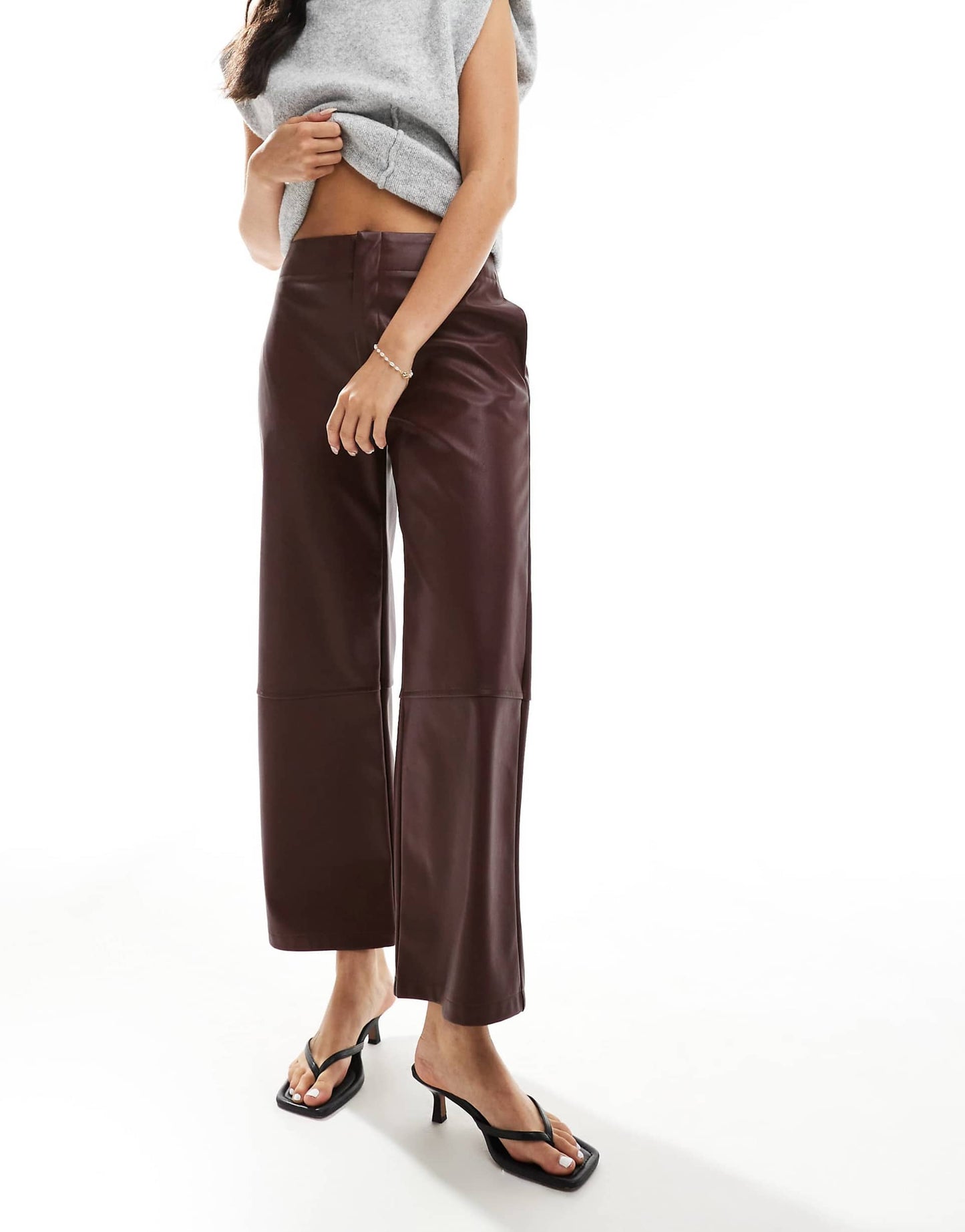 Faux Leather Ankle Grazer Trousers