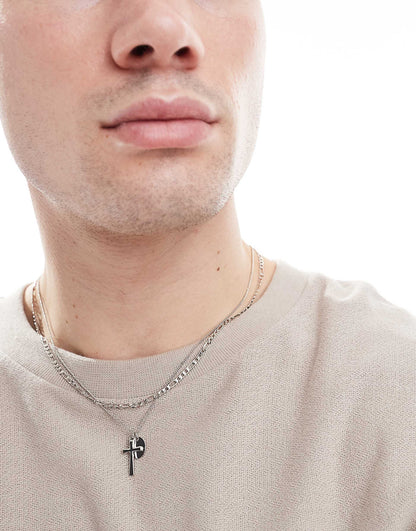 2 Pack Chain And Cross Pendant Necklace