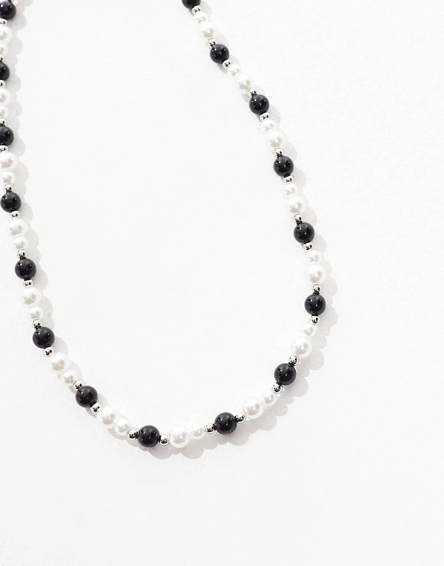 Faux Pearl And Black Bead Necklace