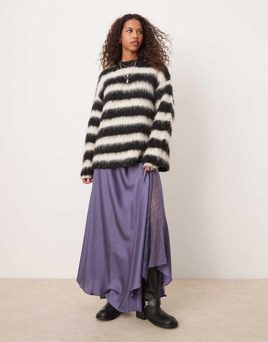 Lace Insert Satin Midaxi Skirt