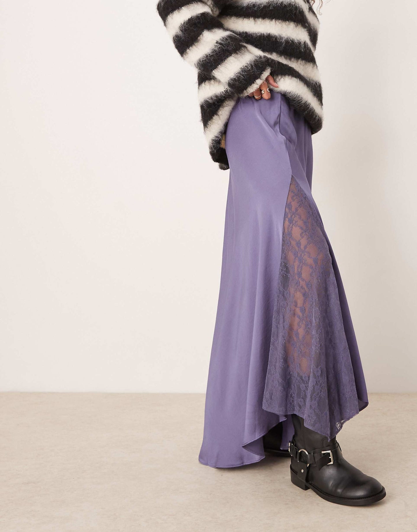 Lace Insert Satin Midaxi Skirt