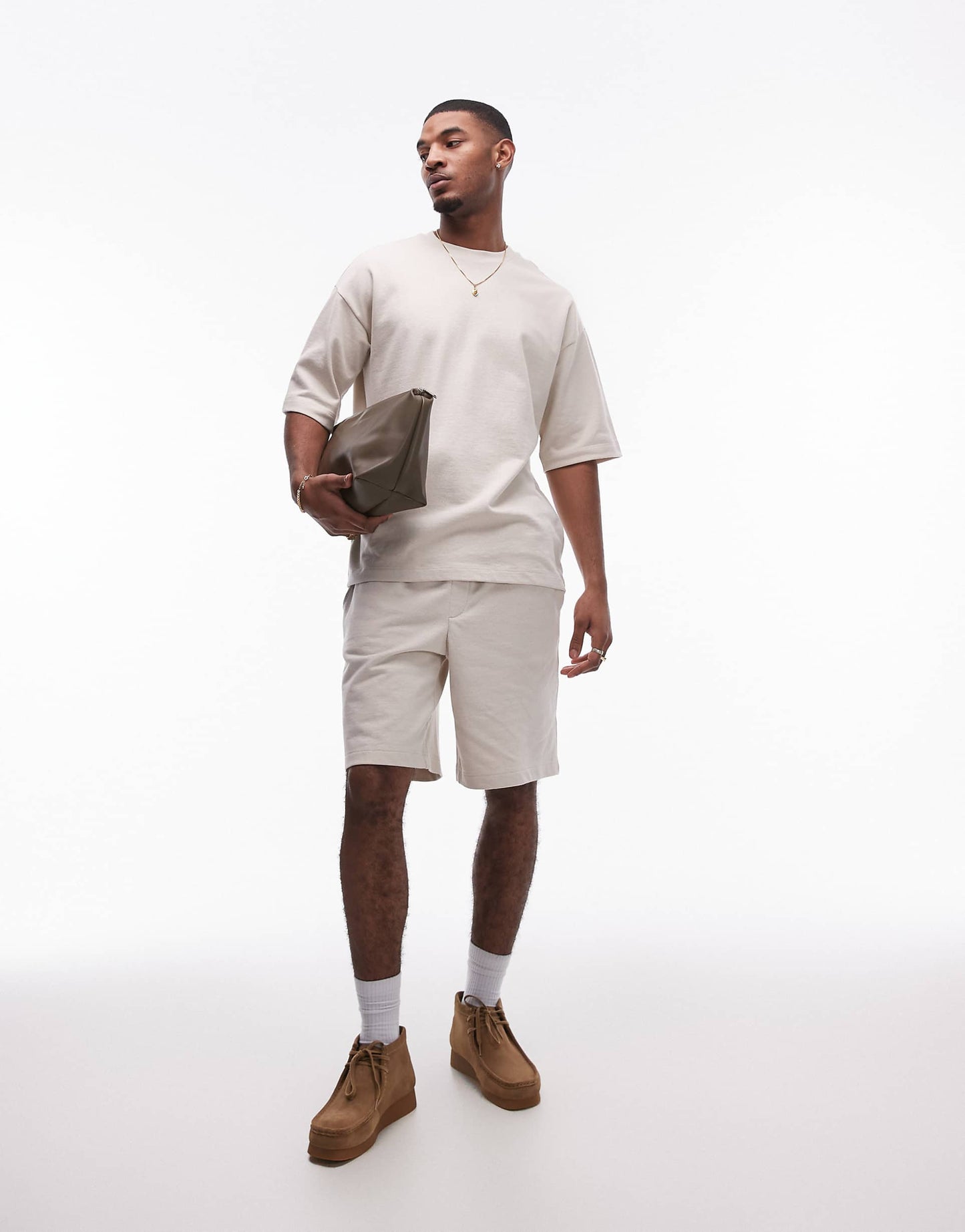Oversized Fit Linen Blend Short Sleeve Sweatshirt
