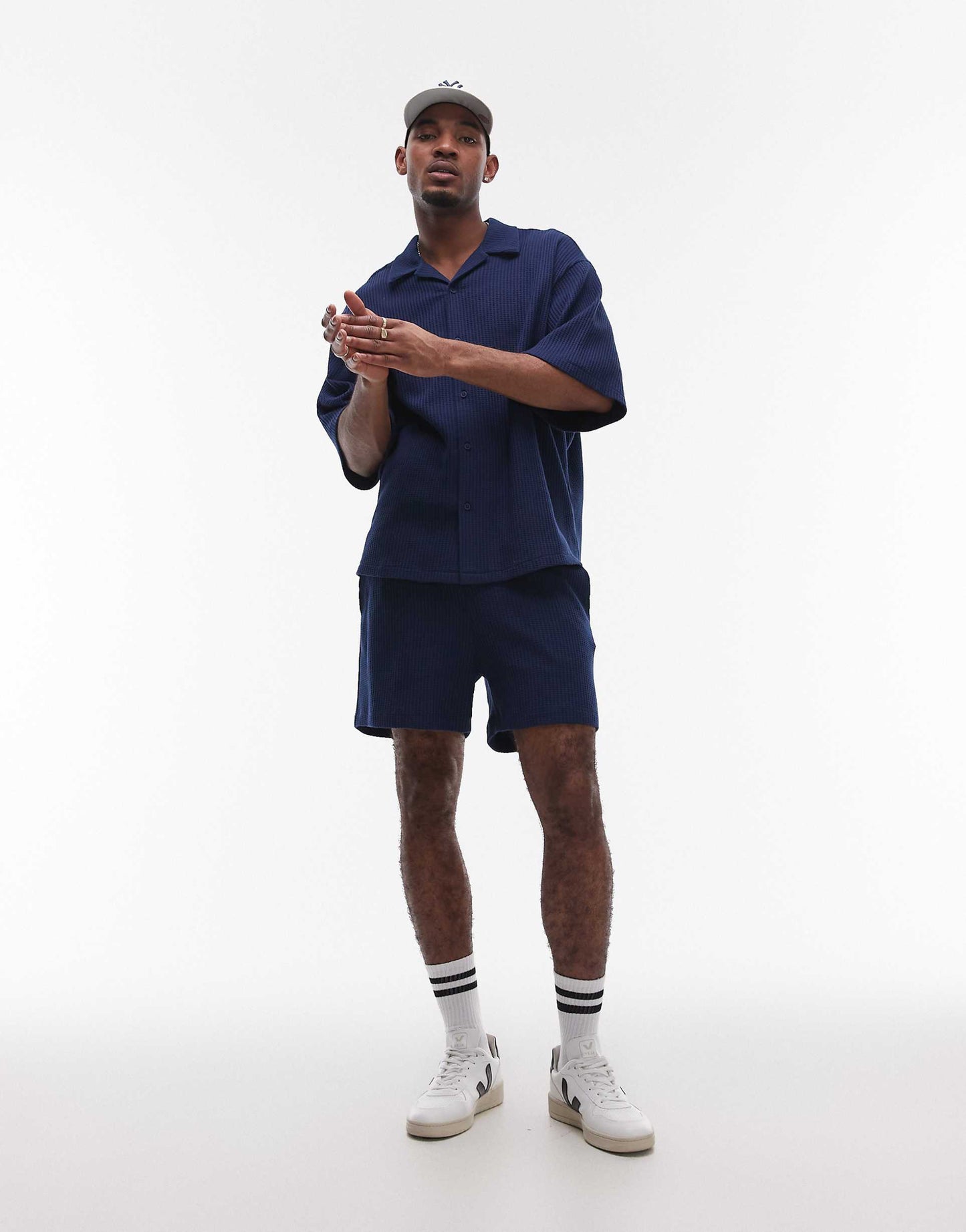 Oversized Fit Waffle Button Through Jersey Shirt