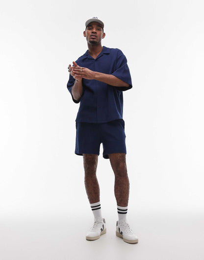Oversized Fit Waffle Button Through Jersey Shirt