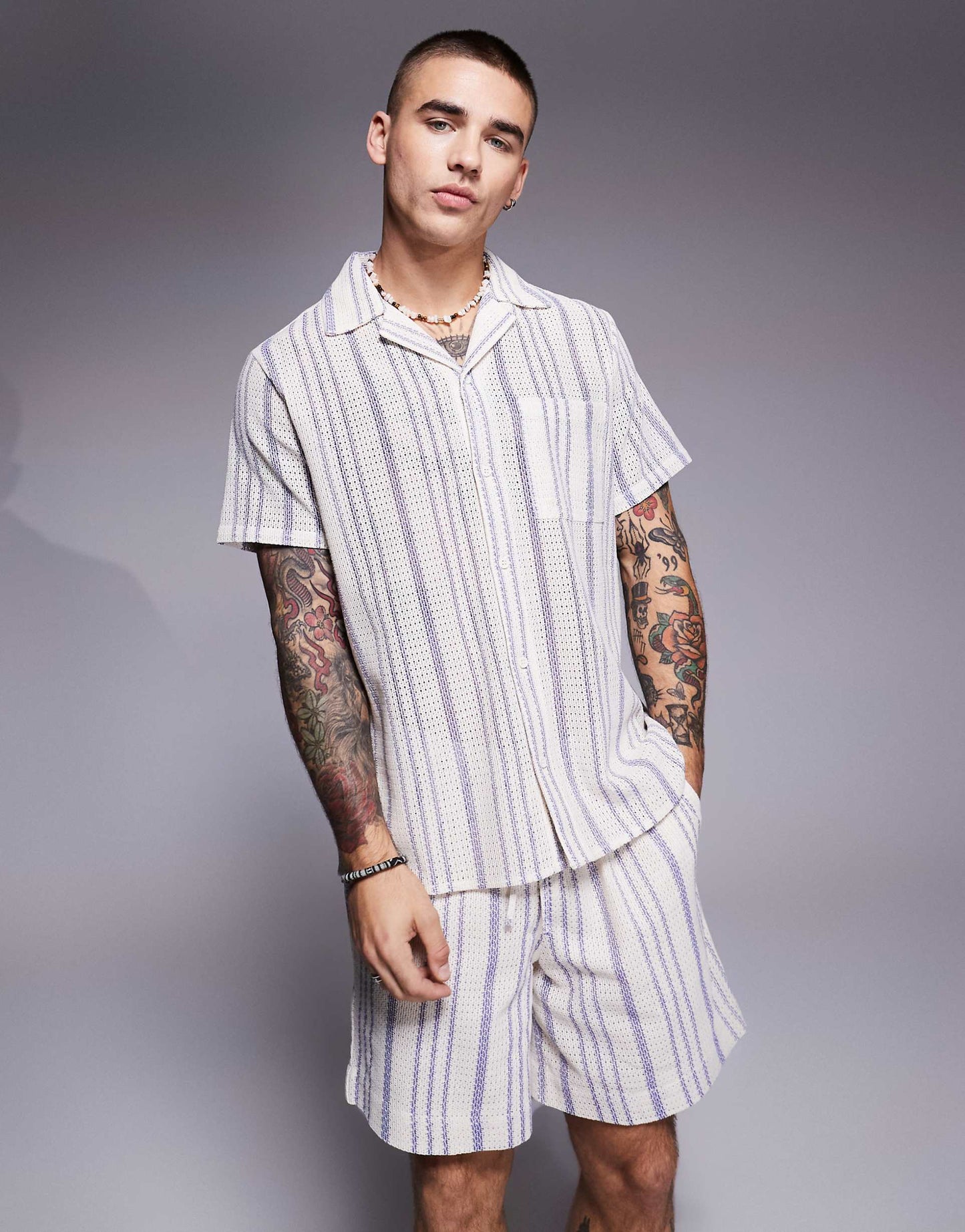 Stripe Short Sleeve Beach Shirt Co-Ord