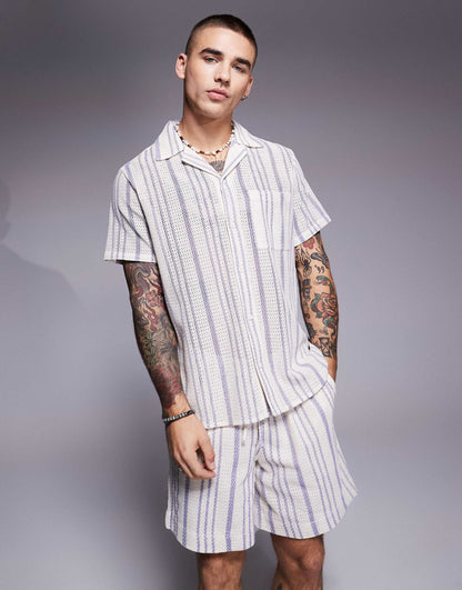 Stripe Short Sleeve Beach Shirt Co-Ord