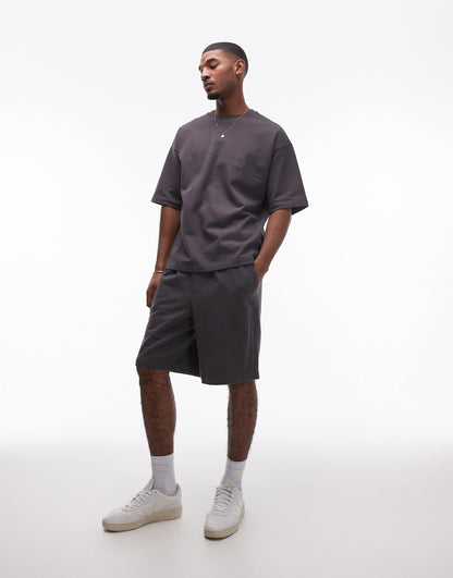 Oversized Fit Linen Blend Short Sleeve Sweatshirt