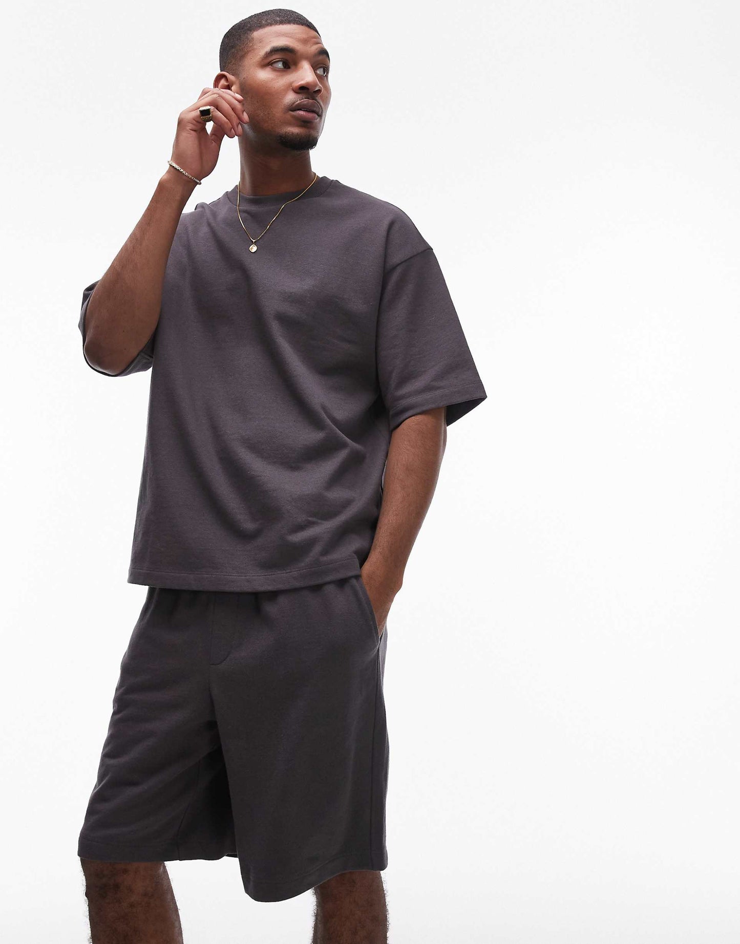 Oversized Fit Linen Blend Short Sleeve Sweatshirt