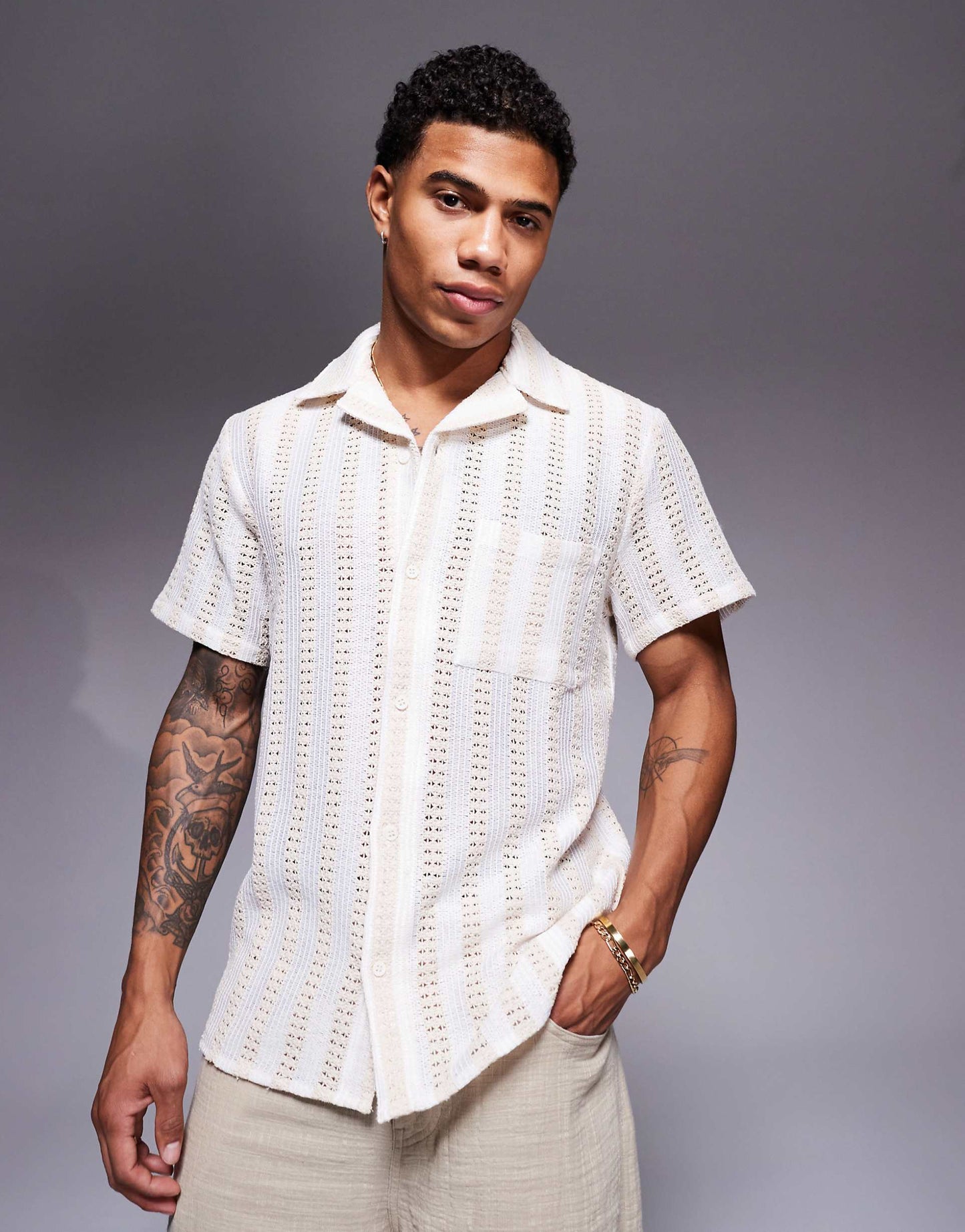 Crochet Short Sleeve Beach Shirt