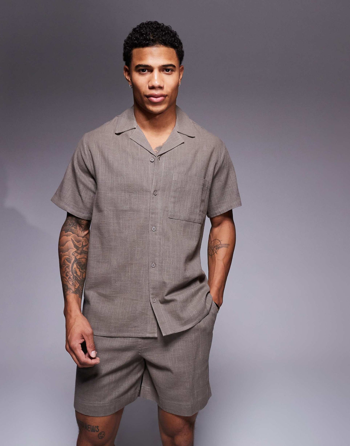 Textured Short Sleeve Beach Shirt Co-Ord