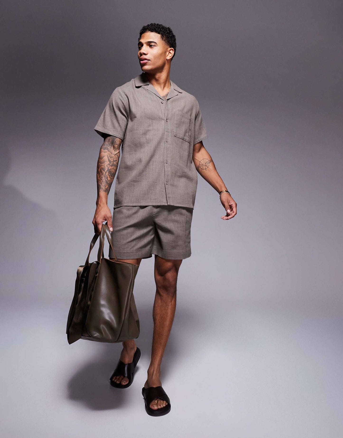Textured Short Sleeve Beach Shirt Co-Ord