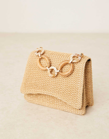 Resin And Straw Top Handle Crossbody Bag