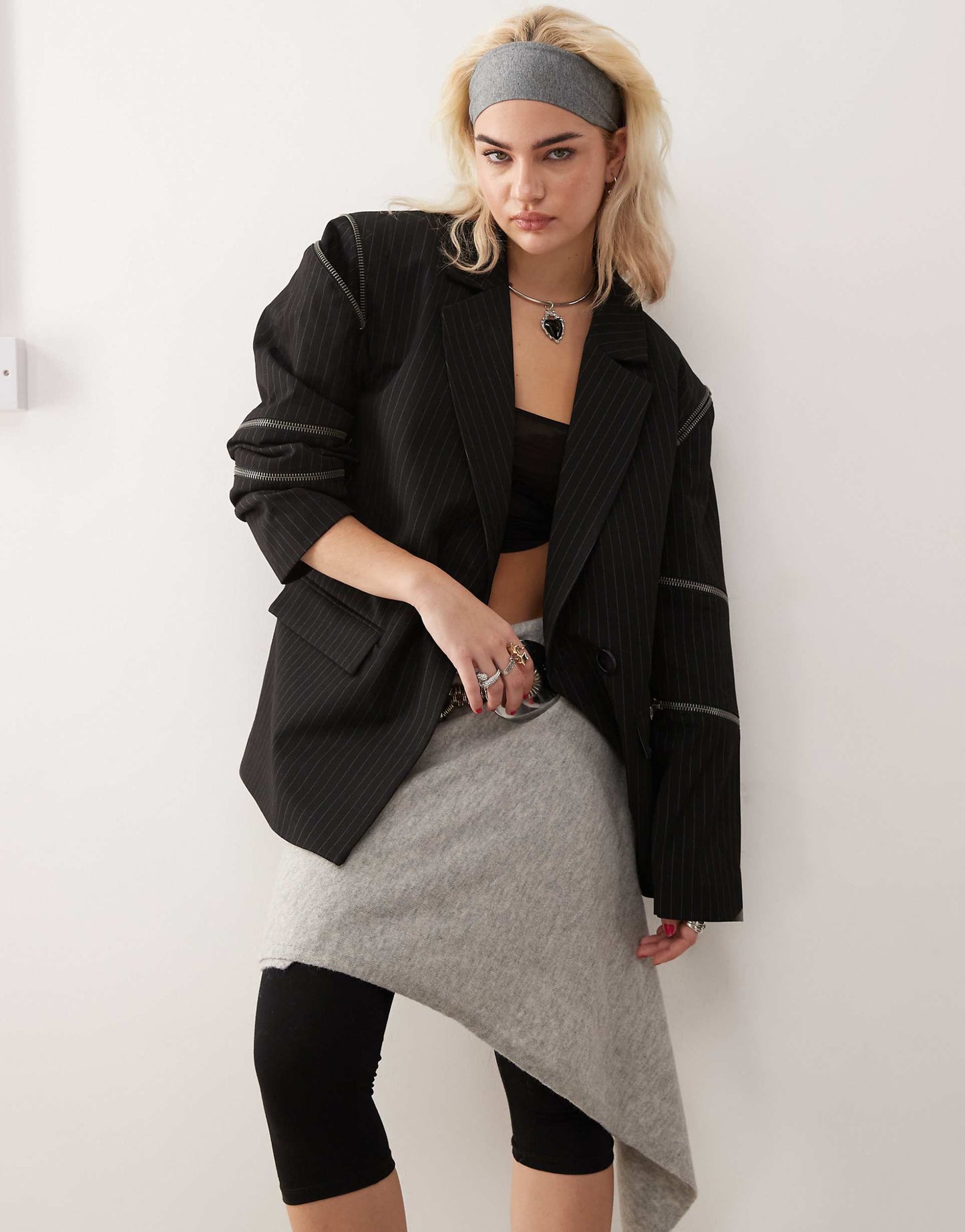 London Pinstripe Multi Zipper Blazer