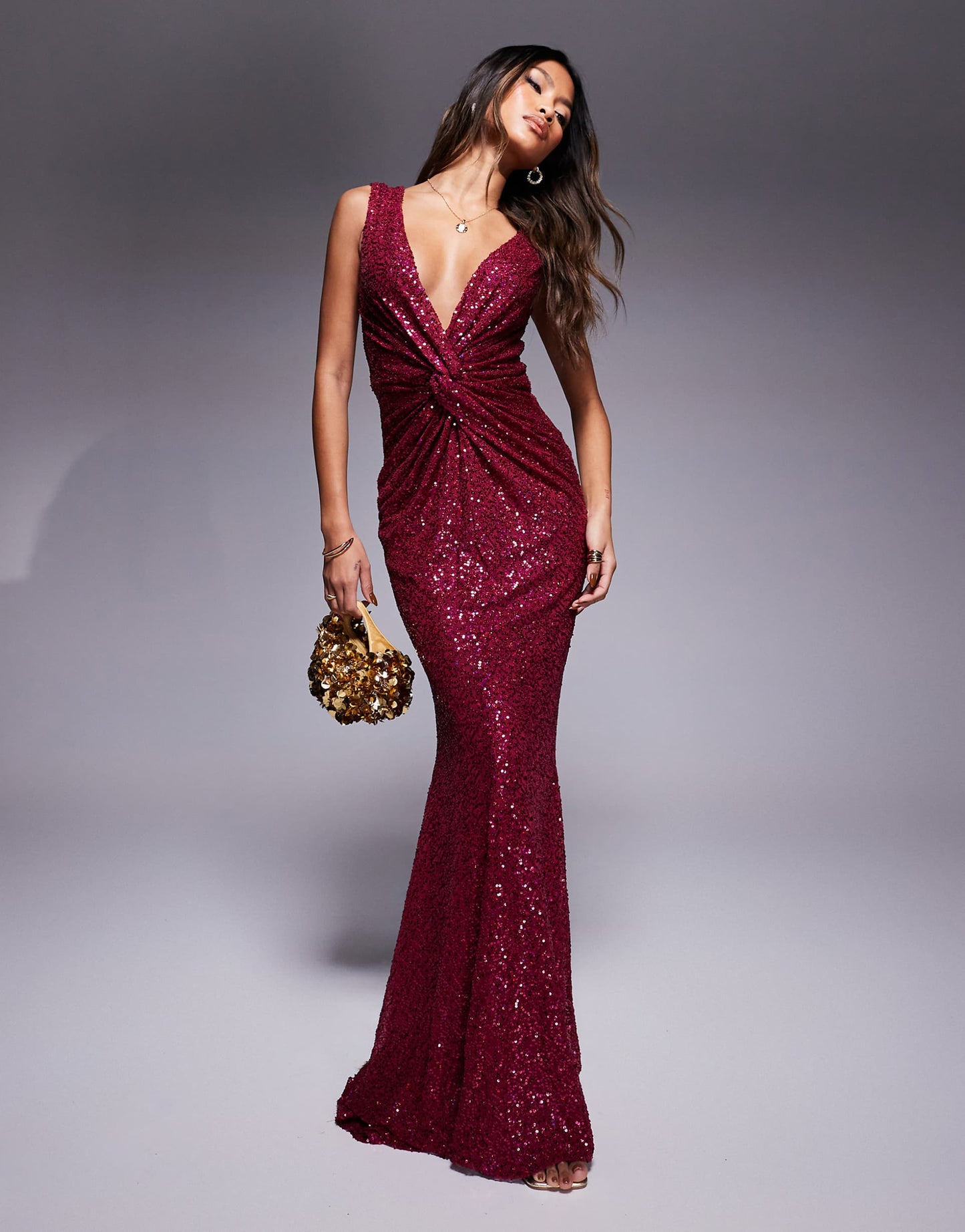 Twisted Front Sequin Maxi