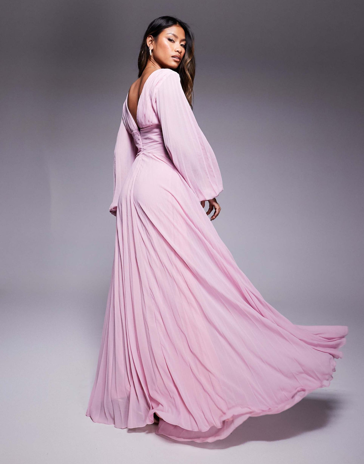 Balloon Sleeve Chiffon Maxi Dress