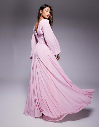 Balloon Sleeve Chiffon Maxi Dress