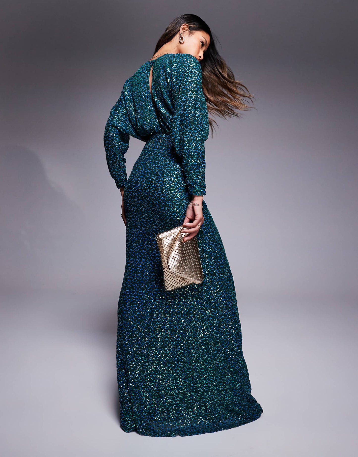 Plunge V Neck Sequin Maxi Dress