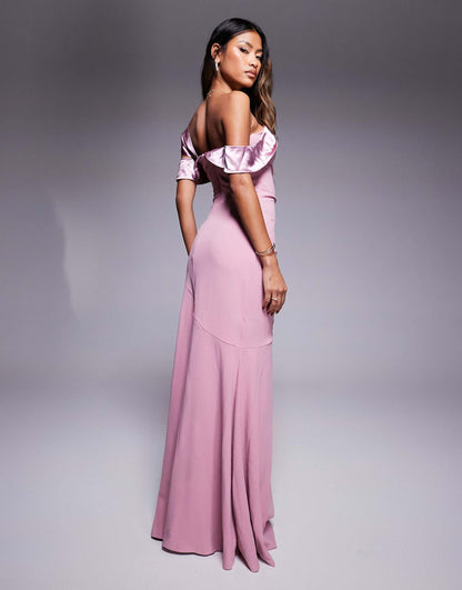 One Shoulder Satin Band Maxi Dress