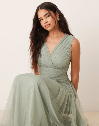 Sleeveless V Neck Bridesmaid Maxi Dress