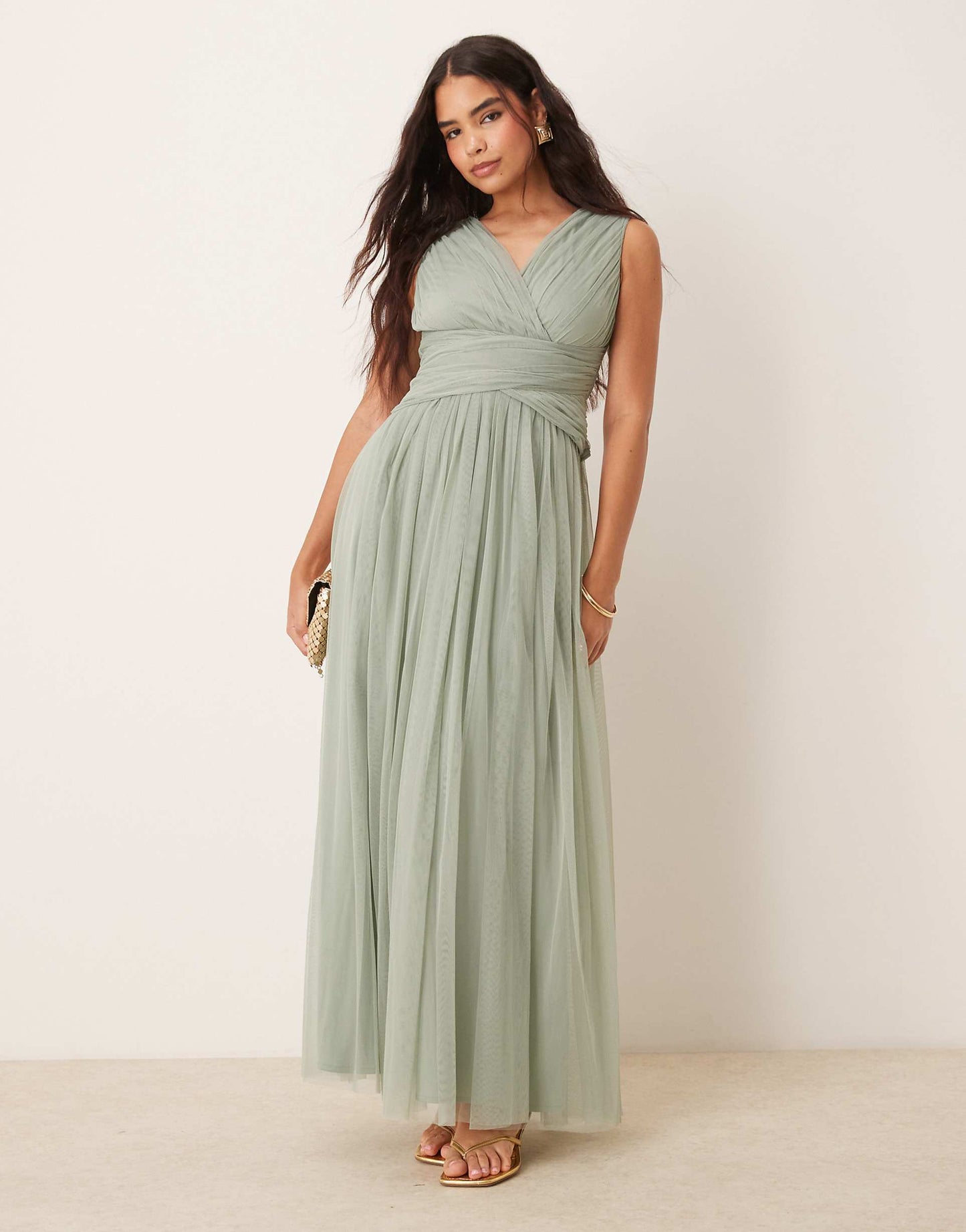 Sleeveless V Neck Bridesmaid Maxi Dress