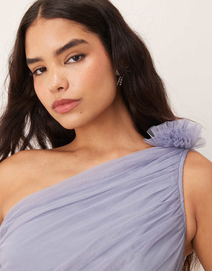One Ruffle Shoulder Bridesmaid Maxi Dress