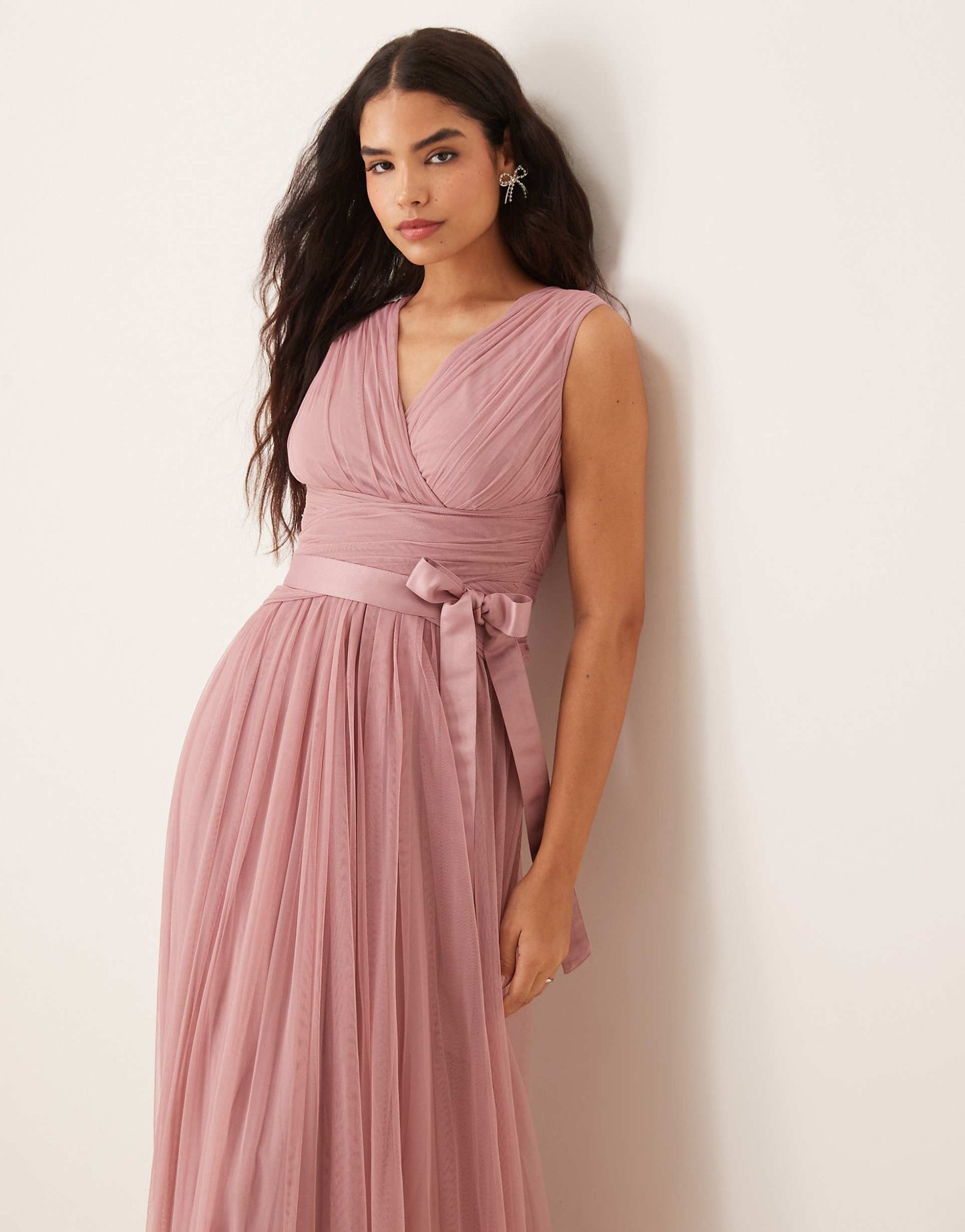 Sleeveless V Neck Bridesmaid Maxi Dress