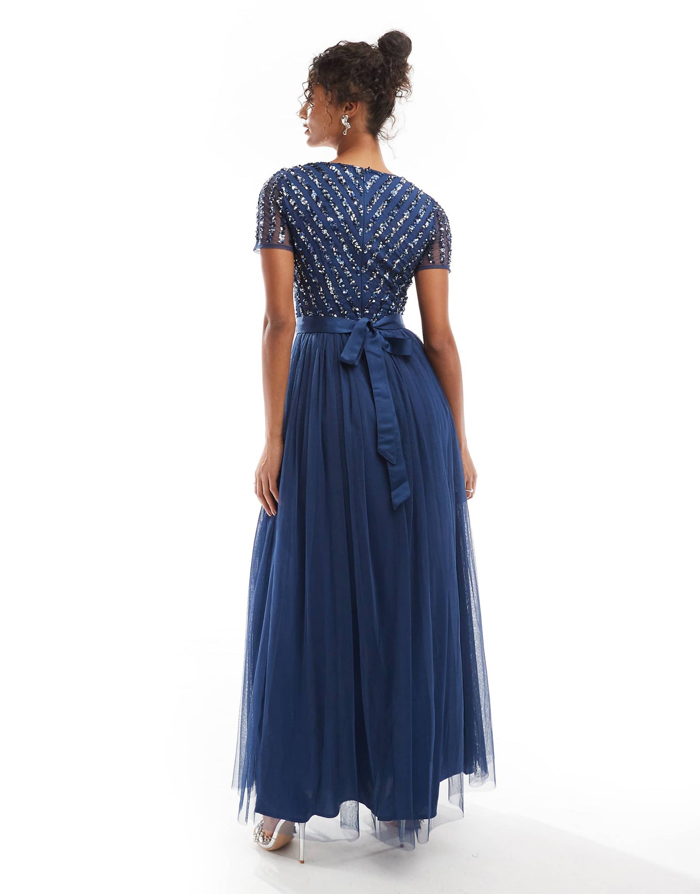 Belted Stripe Embellished Bridesmaid Maxi Dress