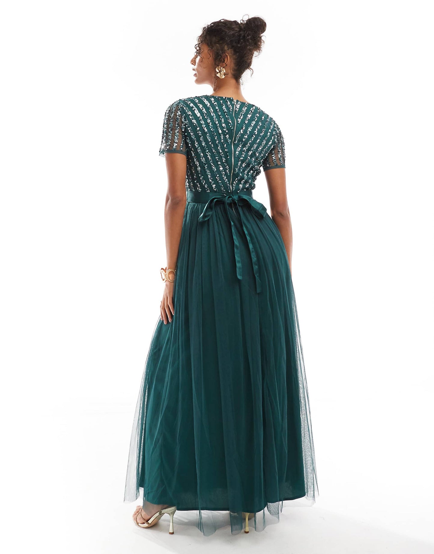 Belted Stripe Embellished Bridesmaid Maxi Dress