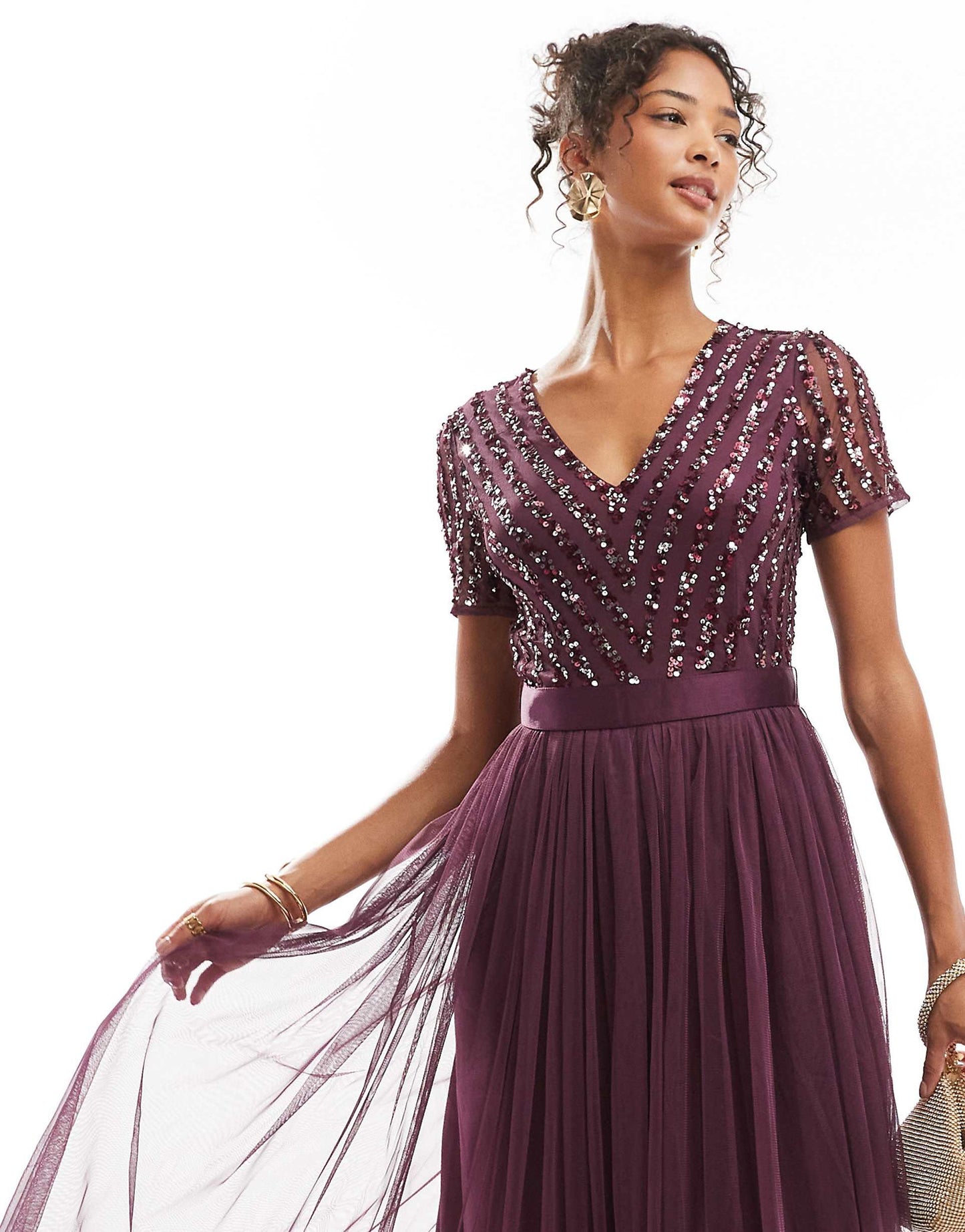 Belted Stripe Embellished Bridesmaid Maxi Dress