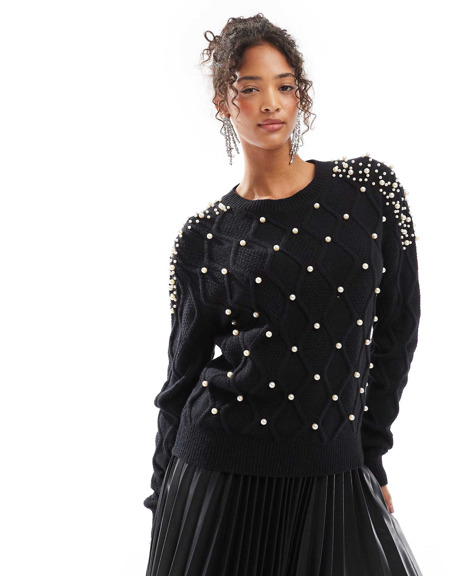 Pearl Embellished Cable Knit Jumper