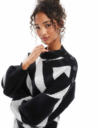 Geometric High Neck Jumper