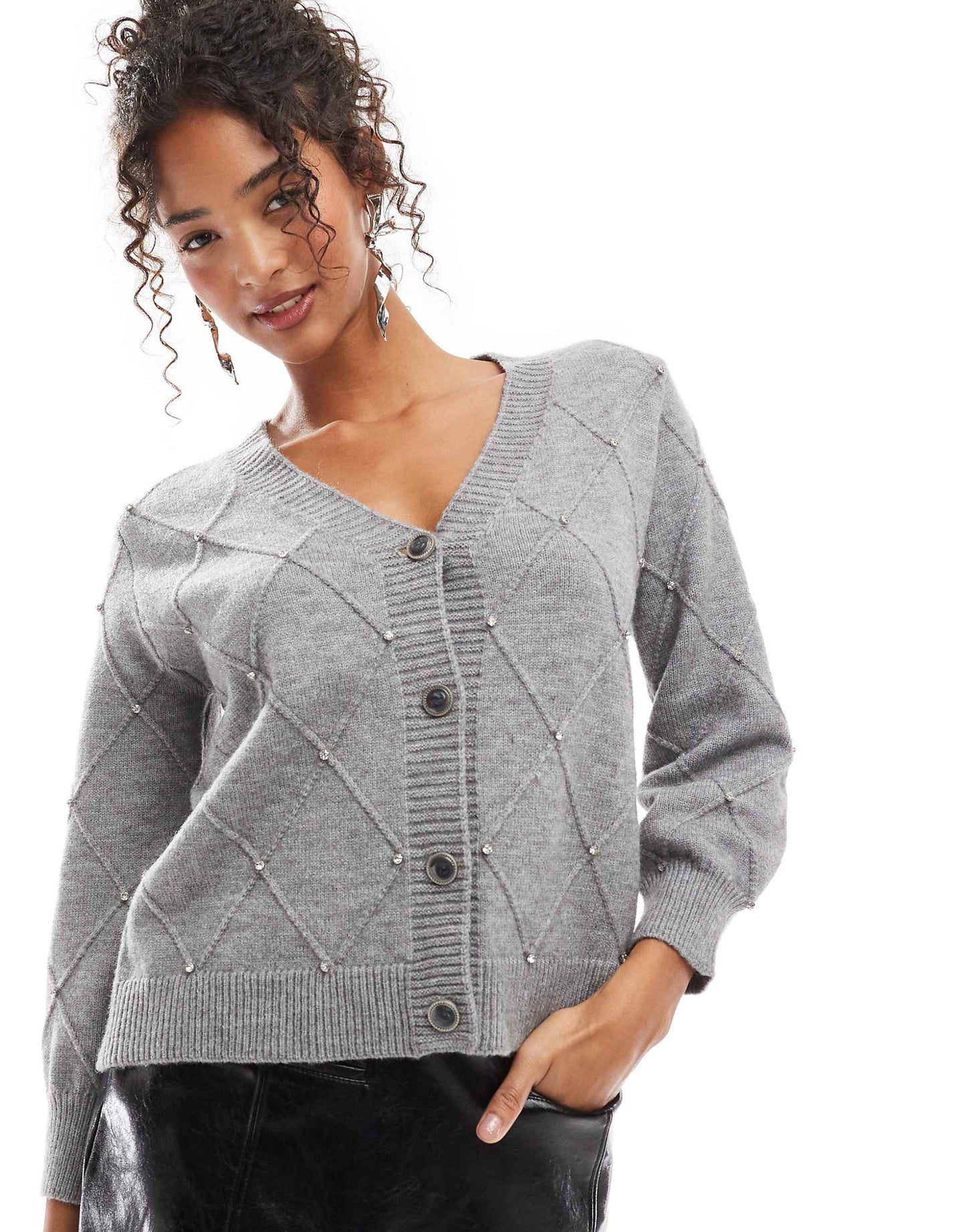 Diamante Cardigan Crop Top Set